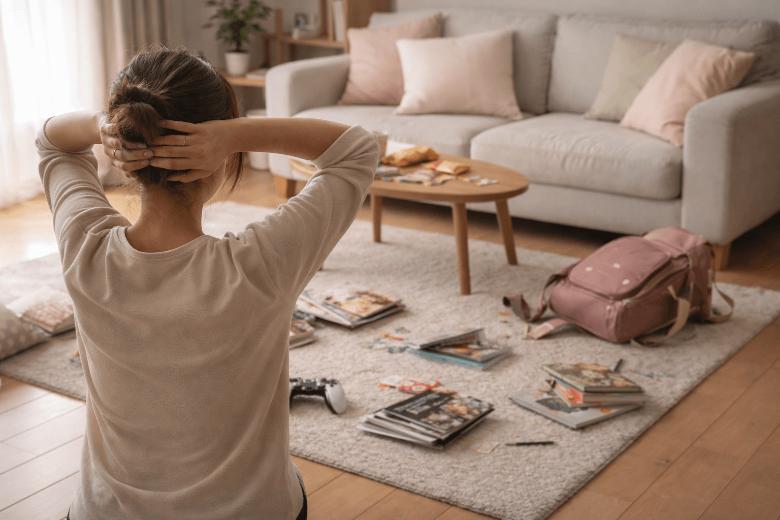 子どもが部屋を散らかして困る母親