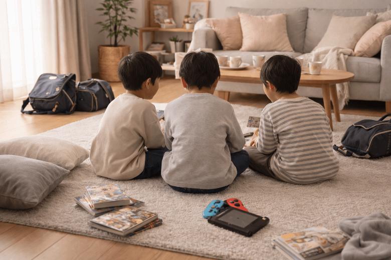 子どもがリビングで遊んでいる様子